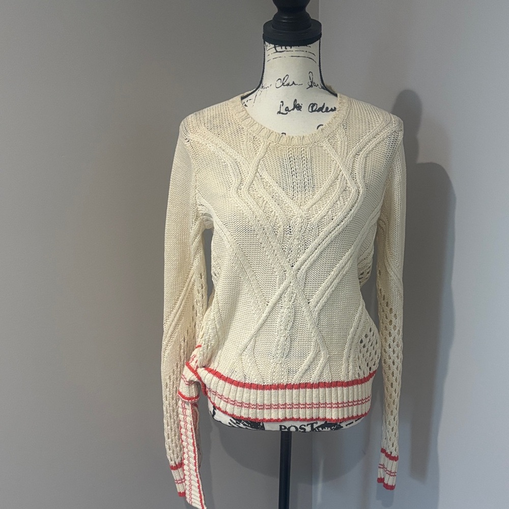 RACHEL Rachel Roy Cream cable knit/crochet Sweater with orange/red Stripes